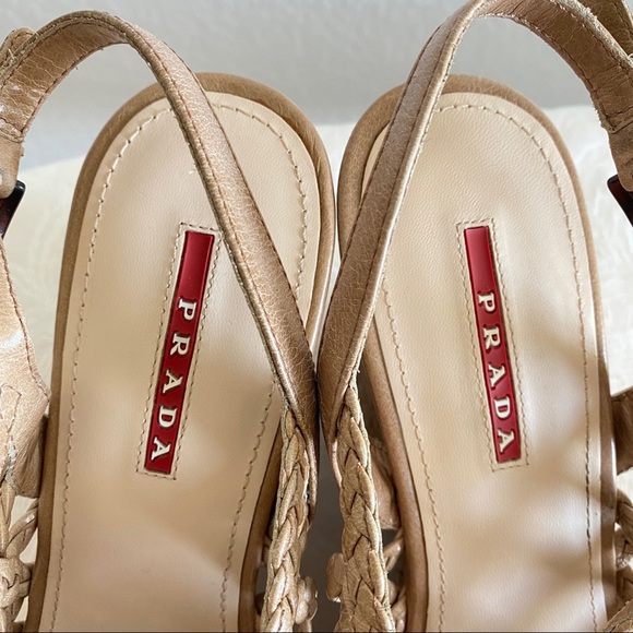 Prada beige Braided Leather Cage Wedge platform Espadrille Sandals - Picture 11 of 11
